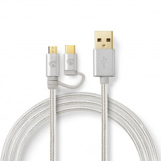 Cablu USB 2.0 A tata - micro USB, USB-C, 1m, Nedis