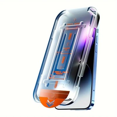 Folie de protectie cu instalare rapida, flippy, pentru apple iphone 15, privacy tempered glass easy tool, full cover, protectie difuzor, hd, margini n foto