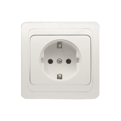 Priza simpla cu impamantare, patrata, alb, 81 x 81 mm foto