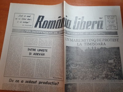 ziarul romania libera 21 iulie 1990-mare miting de protest la timisoara foto