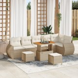 Set de Sofa de Grădină cu 9 Piese cu Perne Bej Ratan Poli Acacia, Set de M&acirc;ncat de Grădină cu 3 Piese cu Perne Bej Ratan Poli Acacia, vidaXL
