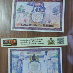 REPRODUCERE pe hartie cu filigran si fire UV proiect bancnota 1000 Lei 1934