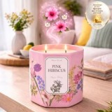 Lumanare in borcan cu aroma de hibiscus roz, 2 fitiluri, 50h ardere, CMCLASS