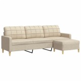 Cumpara ieftin Canapea cu 3 locuri si taburet, crem, 210 cm, textil