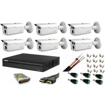 Kit supraveghere video exterior cu 6 camere Dahua 2MP HDCVI IR 80m, full accesorii, soft vizualizare internet gratuit SafetyGuard Surveillance foto