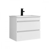 Mască de baie Cube 60 cu chiuvetă ceramică, 2 sertare, vopsită &icirc;n alb lucios