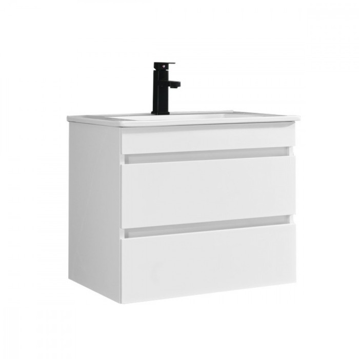 Mască de baie Cube 60 cu chiuvetă ceramică, 2 sertare, vopsită &icirc;n alb lucios
