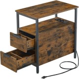 Noptiera VASAGLE cu priza incorporata, 2 sertare si rafturi, maro rustic