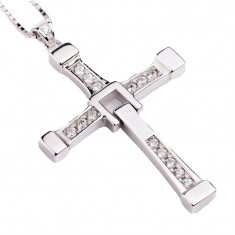 Colier lant cu pandantiv din titanium in forma de cruce Dominic Toretto silver foto