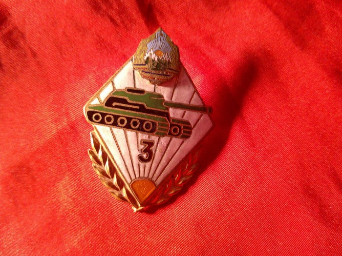 Insigna Academia Militara - Tancuri cl. 3 , metal si email , h=5cm , cu buton