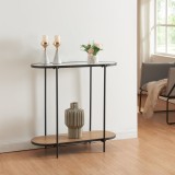 Masa consola H&oslash;yanger 80x80x30cm negru/transparent/efect lemn stejar [en.casa] HausGarden Leisure