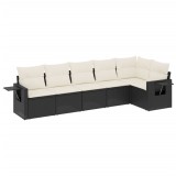 Set mobilier de gradina cu perne, 6 piese, negru, poliratan
