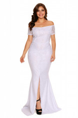 Z529P-2 Rochie plus size cu decolteu bardot si crapatura foto