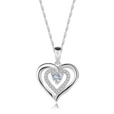 Colier din argint 925 &ndash; inimă triplă, zircon &icirc;n formă de inimă, zirconii rotunde