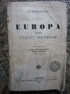 Simion Mehedinti - Europa pentru cursul secundar foto