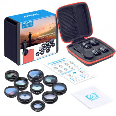 Kit Obiective Camera Apexel 10-n-1 Universal Clip-On Cu Geanta De Transport foto