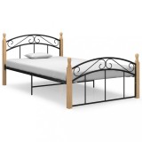 Cumpara ieftin Cadru de pat, negru, 120x200 cm, metal si lemn masiv de stejar