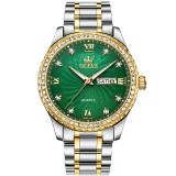 Cumpara ieftin Ceas barbatesc Olevs CS1711, otel inoxidabil, argintiu-auriu, cadran verde