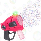 Pistol automat pentru baloane de sapun cu LED, 57 orificii, roz