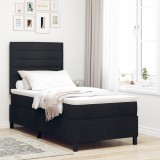 VidaXL Pat cu saltea cu arcuri și LED - Negru - 100 x 200 cm - Cadru din material textil