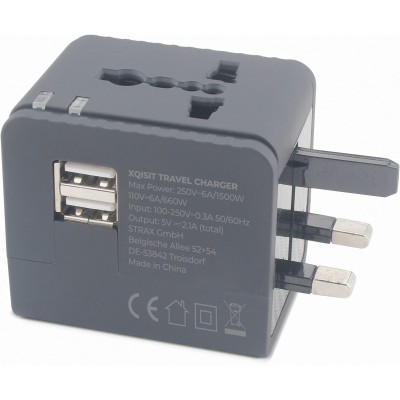 Adaptor Priza Xqisit Travel, EU - UK - USA - AUS, 2 X USB, Negru foto