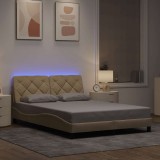 vidaXL Cadru de pat cu LED fără saltea cremă 140x200 cm țesătură