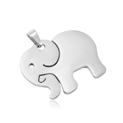 Pandantiv din oțel inoxidabil argintiu, elefant cu suprafața mată și decupaje foto