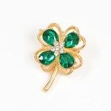 Brosa martisor trifoi auriu cu pietre verzi