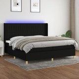 Cumpara ieftin Pat cu arcuri, saltea și LED, negru, 200x200 cm, textil