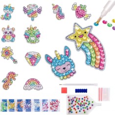 Set 12 autocolante cu diamante de bricolaj, dimensiuni diferite, hartie, rasina, multicolor