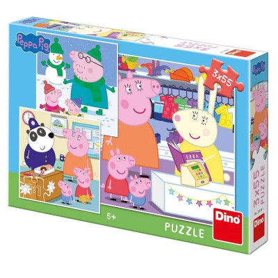 Puzzle 3 in 1 Purcelusa Peppa - Dupa-amiaza fericita (3 x 55 piese) PlayLearn Toys foto
