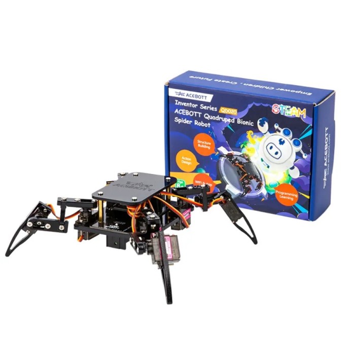 Kit educational paianjen bionic, ACEBOTT QD020, proiect pentru Arduino ESP32, ACEBOTT ESP8266, conexiune WIFI, 8ani +