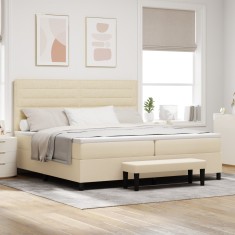 vidaXL Pat cu Somiera cu Saltea &amp;amp; Banca Crem 200x200 cm ?esatura foto