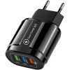 Incarcator Rapid QC3.0, Flippy, 3 Porturi USB, 2.1A, 18W, din ABS, Protectie Supraincalzire, Gama Macarons, Negru