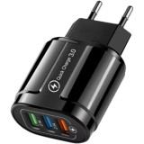 Incarcator Rapid QC3.0, Flippy, 3 Porturi USB, 2.1A, 18W, din ABS, Protectie Supraincalzire, Gama Macarons, Negru