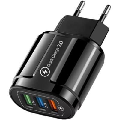 Incarcator Rapid QC3.0, Flippy, 3 Porturi USB, 2.1A, 18W, din ABS, Protectie Supraincalzire, Gama Macarons, Negru foto