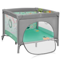 Tarc de joaca pliabil Lionelo Mille Plus Verde, cu saltea T25, jucarii, manere textile, roti si geanta 100x100 cm