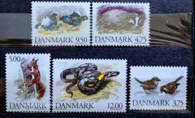 Danemarca 1994 fauna animale serpi păsări serie nestampilata foto