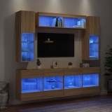 VidaXL Comode TV de perete cu lumini LED, 6 piese, stejar sonoma 3216799