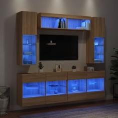 vidaXL Comode TV de perete cu lumini LED, 6 piese, stejar sonoma 3216799