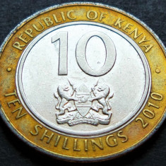 Moneda exotica bimetal 10 SHILLINGS - KENYA, anul 2010 * cod 2290