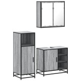 Cumpara ieftin Set mobilier de baie, 3 piese, gri sonoma, lemn prelucrat