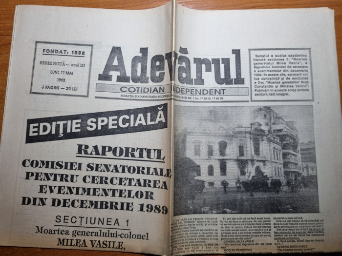 ziarul adevarul 11 mai 1992-editie speciala,revolutia romana
