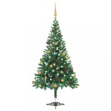 Brad de Crăciun pre-iluminat cu set globuri, 210 cm, 910 ramuri