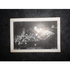 Carte postala ilustrata - Regele Carol I pe catafalc si regina Elisabeta