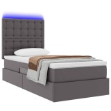 vidaXL Pat cu saltea și LED cu led Gri 90 x 190 cm Piele artificială 3372283