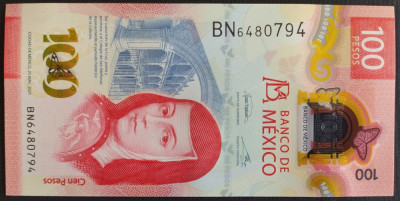 MEXIC █ bancnota █ 100 Pesos █ 2021 █ PW134 █ SERIE BN █ POLYMER UNC necirculata foto