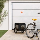 vidaXL Remorcă Bicicletă Animale Negru, Cadru Fier, Oxford/PVC, 63x123x66cm, Max 45kg, Transport C&acirc;ini, Accesorii Petshop