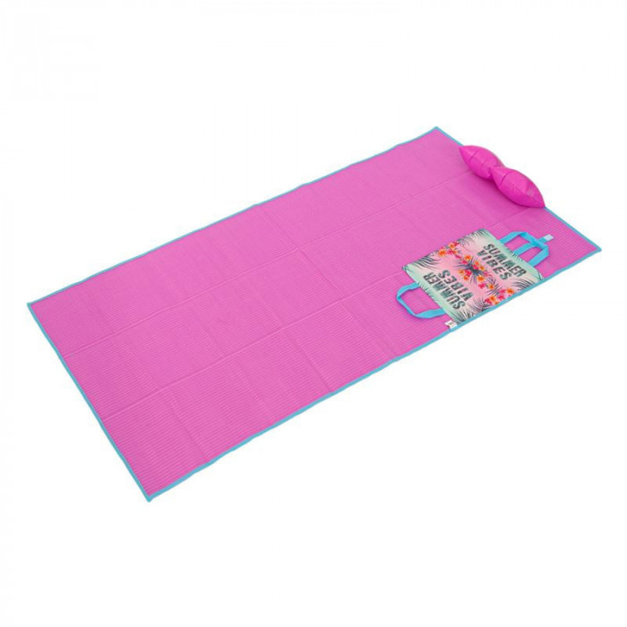 Rogojina pentru plaja Summer Vibes, 180 x 86 cm, perna gonflabila, Roz