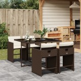 VidaXL Set mobilier de grădină, 5 piese, cu perne, maro, poliratan
